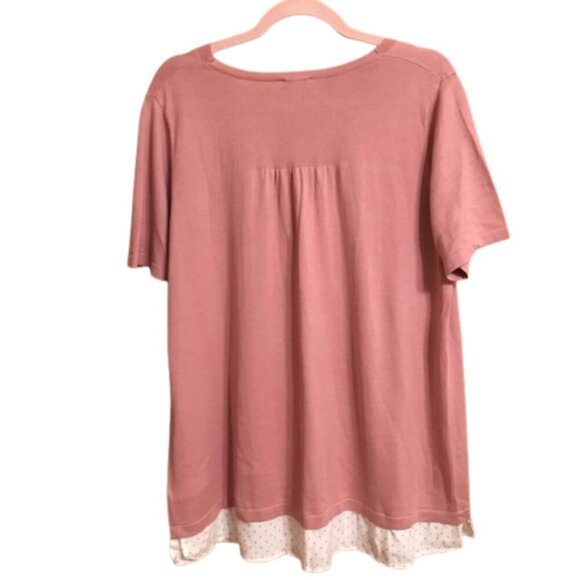 NWT Talbots Women's Layered Look Pink Sweater With polka dot mock shirt trim 1X - Picture 5 of 13